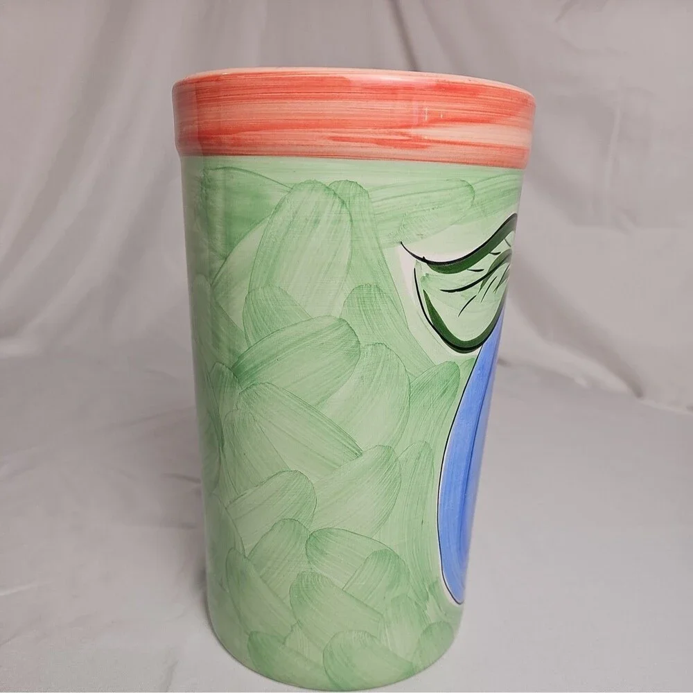 Zrike porcelain wine canister vase green with blue grape used good condition